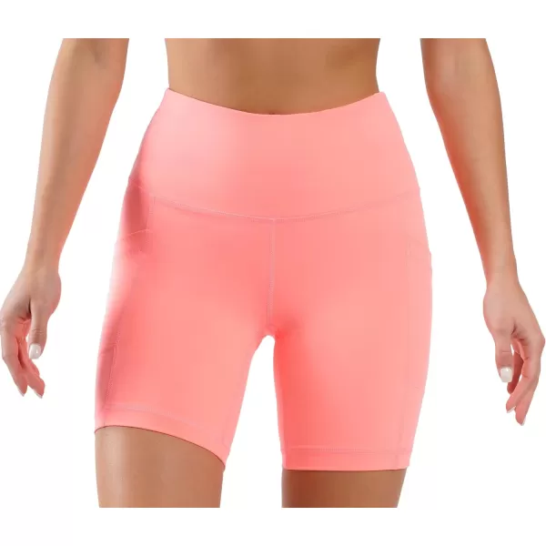 imageYogalicious High Waist Squat Proof Side Pocket Biker Shorts  35quot 5quot 7quot 9quotFusion Coral 7