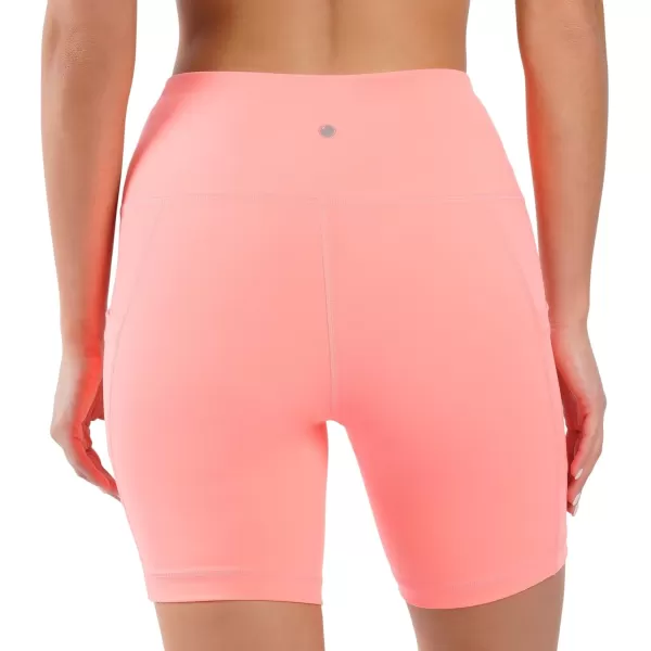 imageYogalicious High Waist Squat Proof Side Pocket Biker Shorts  35quot 5quot 7quot 9quotFusion Coral 7