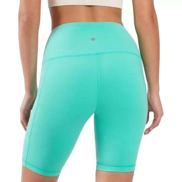 imageYogalicious High Waist Squat Proof Side Pocket Biker Shorts  35quot 5quot 7quot 9quotMint Leaf 9