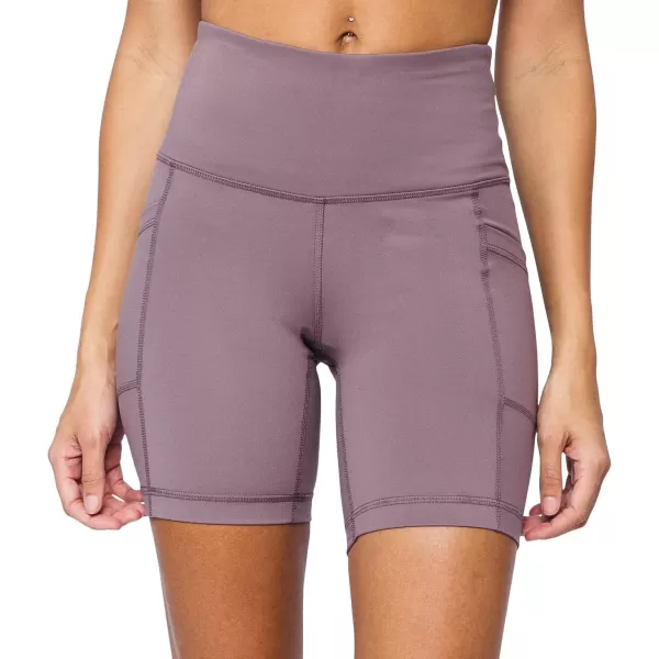 imageYogalicious High Waist Squat Proof Side Pocket Biker Shorts  35quot 5quot 7quot 9quotMocha 7
