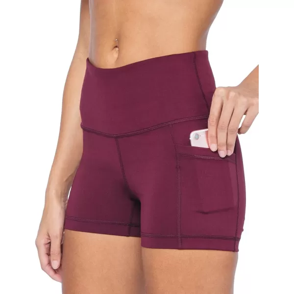 imageYogalicious High Waist Squat Proof Side Pocket Biker Shorts  35quot 5quot 7quot 9quotWindsor Wine 35