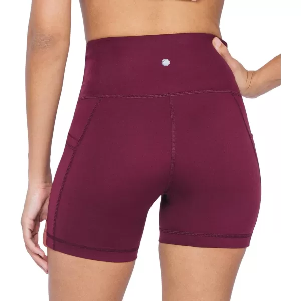 imageYogalicious High Waist Squat Proof Side Pocket Biker Shorts  35quot 5quot 7quot 9quotWindsor Wine 5