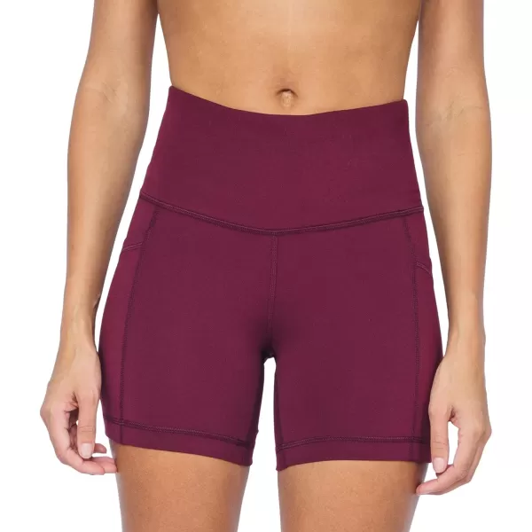 imageYogalicious High Waist Squat Proof Side Pocket Biker Shorts  35quot 5quot 7quot 9quotWindsor Wine 5