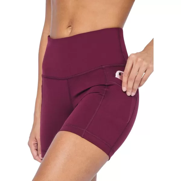 imageYogalicious High Waist Squat Proof Side Pocket Biker Shorts  35quot 5quot 7quot 9quotWindsor Wine 5