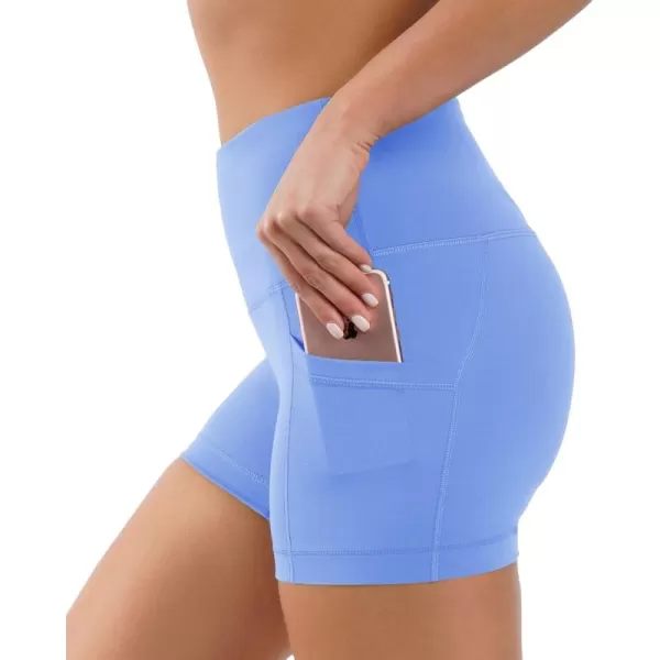 imageYogalicious High Waist Squat Proof Side Pocket Biker Shorts  35quot 5quot 7quot 9quotCornflower Blue 35