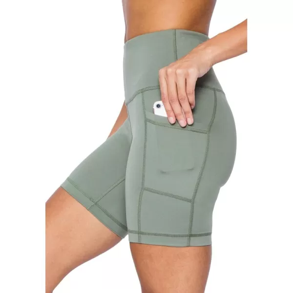 imageYogalicious High Waist Squat Proof Side Pocket Biker Shorts  35quot 5quot 7quot 9quotDeep Lichen Green 7