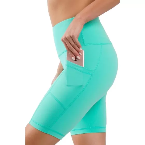 imageYogalicious High Waist Squat Proof Side Pocket Biker Shorts  35quot 5quot 7quot 9quotMint Leaf 9