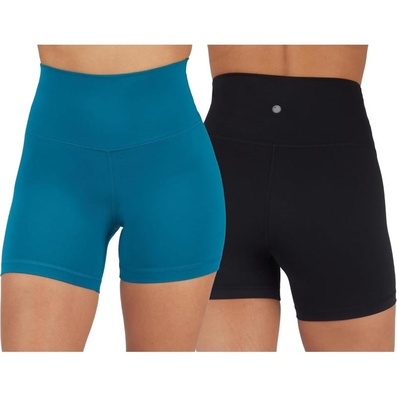 imageYogalicious Lux High Waist Squat Proof Biker Short  2 Pack 5quot 7quotDeep LagoonBlack 5 Elastic Free