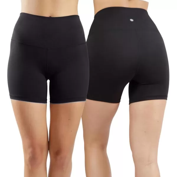 imageYogalicious Lux High Waist Squat Proof Biker Short  2 Pack 5quot 7quotBlackBlack 5 Elastic Free