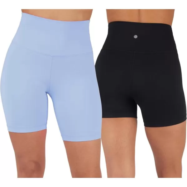 imageYogalicious Lux High Waist Squat Proof Biker Short  2 Pack 5quot 7quotForever BlueBlack 7 Elastic Free