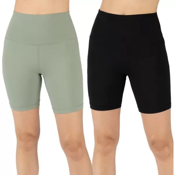 imageYogalicious Lux High Waist Squat Proof Biker Short  2 Pack 5quot 7quotGreen MilieuBlack 7 Elastic Free