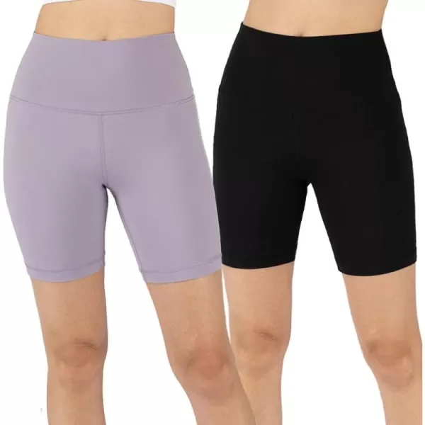 imageYogalicious Lux High Waist Squat Proof Biker Short  2 Pack 5quot 7quotLavender GrayBlack 7 Elastic Free