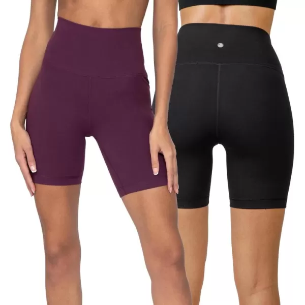 imageYogalicious Lux High Waist Squat Proof Biker Short  2 Pack 5quot 7quotMauve WineBlack 7 Elastic Free