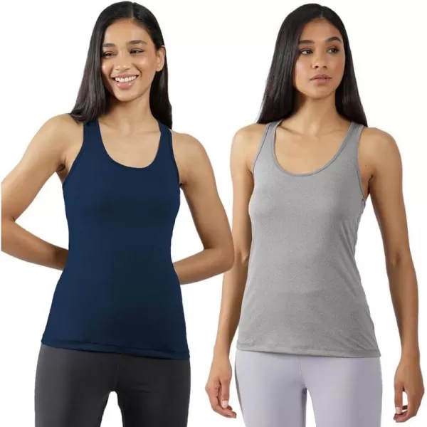 imageYogalicious 2 Pack Ultra Soft Lightweight Racerback Tank TopDark NavyHeather Grey