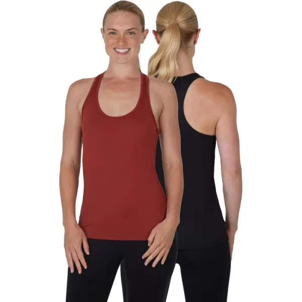 imageYogalicious 2 Pack Ultra Soft Lightweight Racerback Tank TopEarthen RedBlack