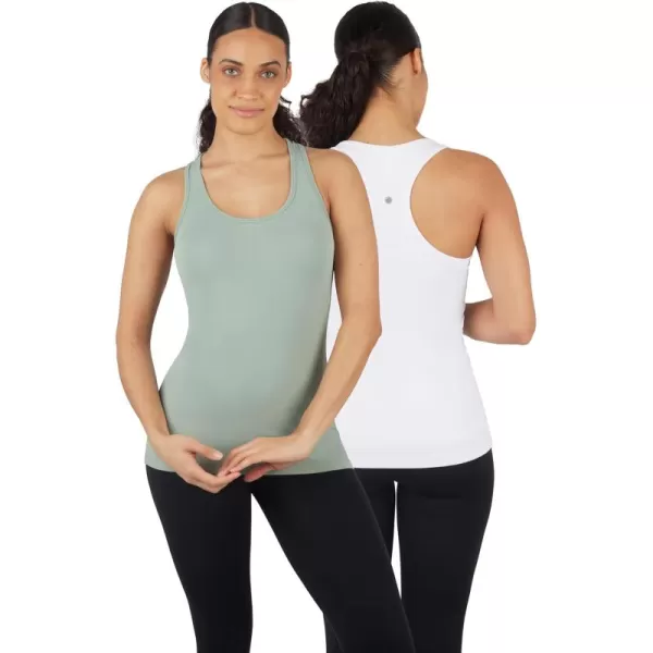 imageYogalicious 2 Pack Ultra Soft Lightweight Racerback Tank TopGreen MilieuWhite