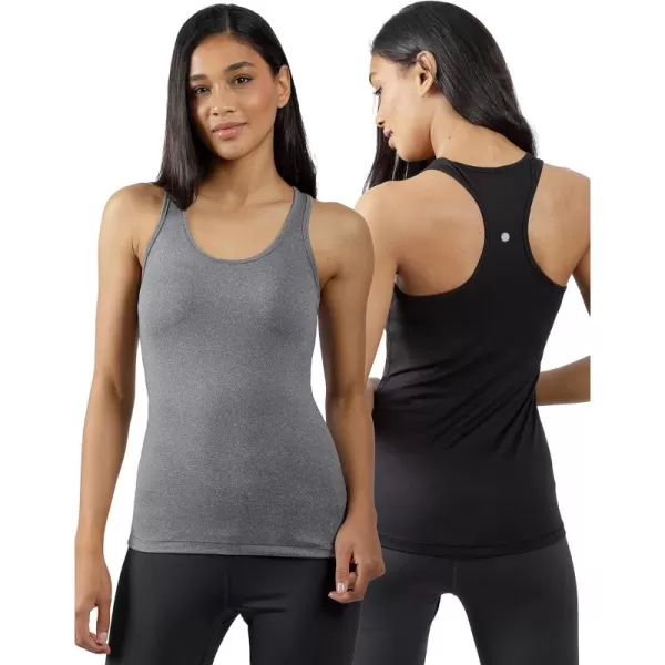 imageYogalicious 2 Pack Ultra Soft Lightweight Racerback Tank TopHtr CharcoalBlack