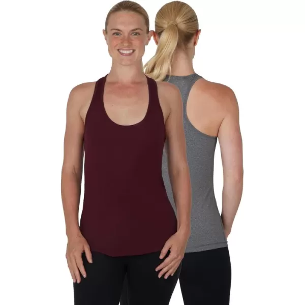 imageYogalicious 2 Pack Ultra Soft Lightweight Racerback Tank TopRustic ScarletHeather Charcoal