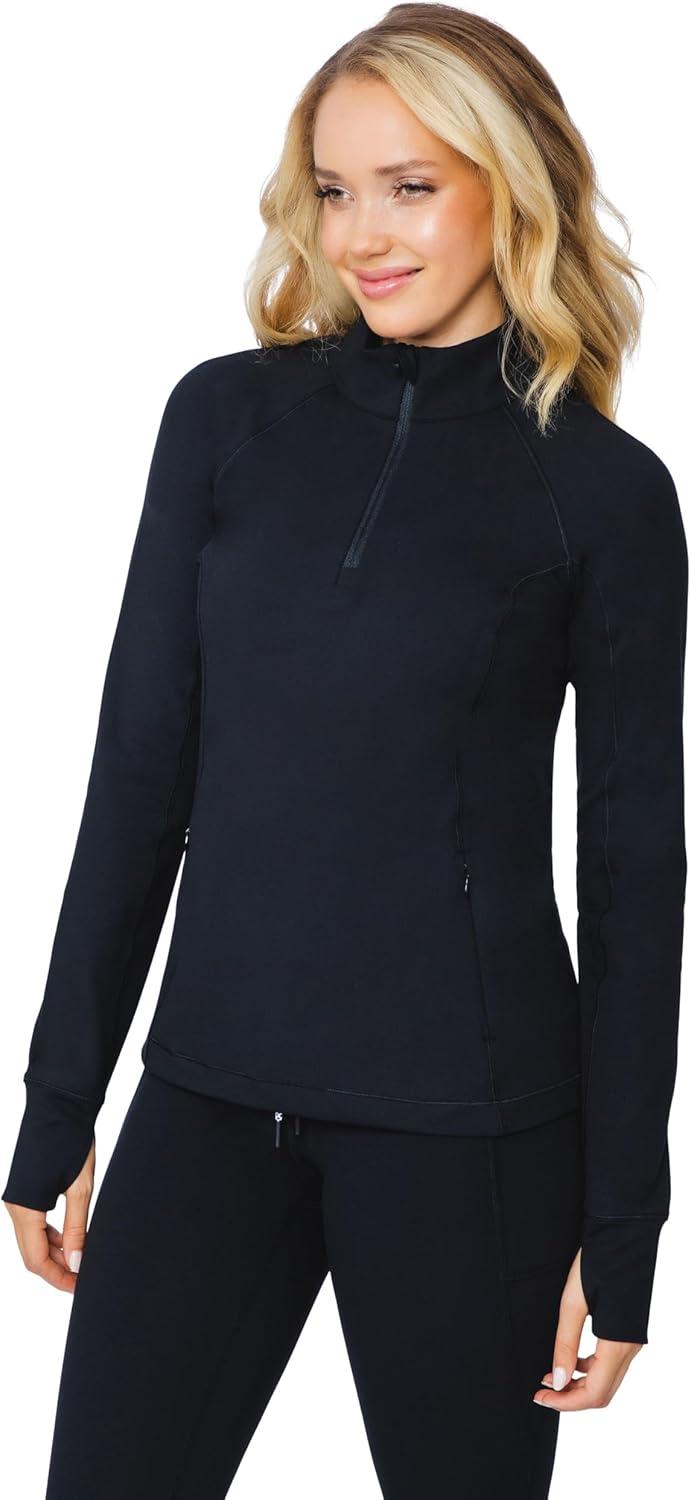 imageYogalicious Nude Tech Half Zip Long Sleeve Jacket with Front PocketsClassic Black