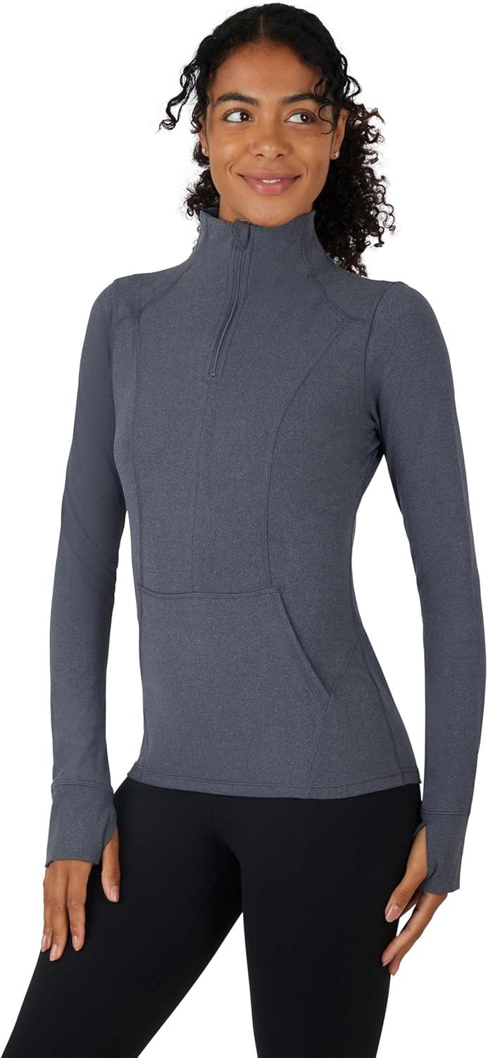 imageYogalicious Nude Tech Half Zip Long Sleeve Jacket with Front PocketsHeather Charcoal