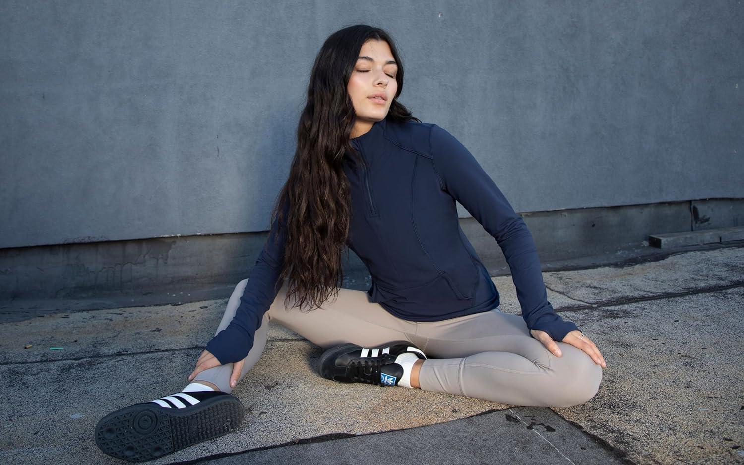 imageYogalicious Nude Tech Half Zip Long Sleeve Jacket with Front PocketsOcean Indigo