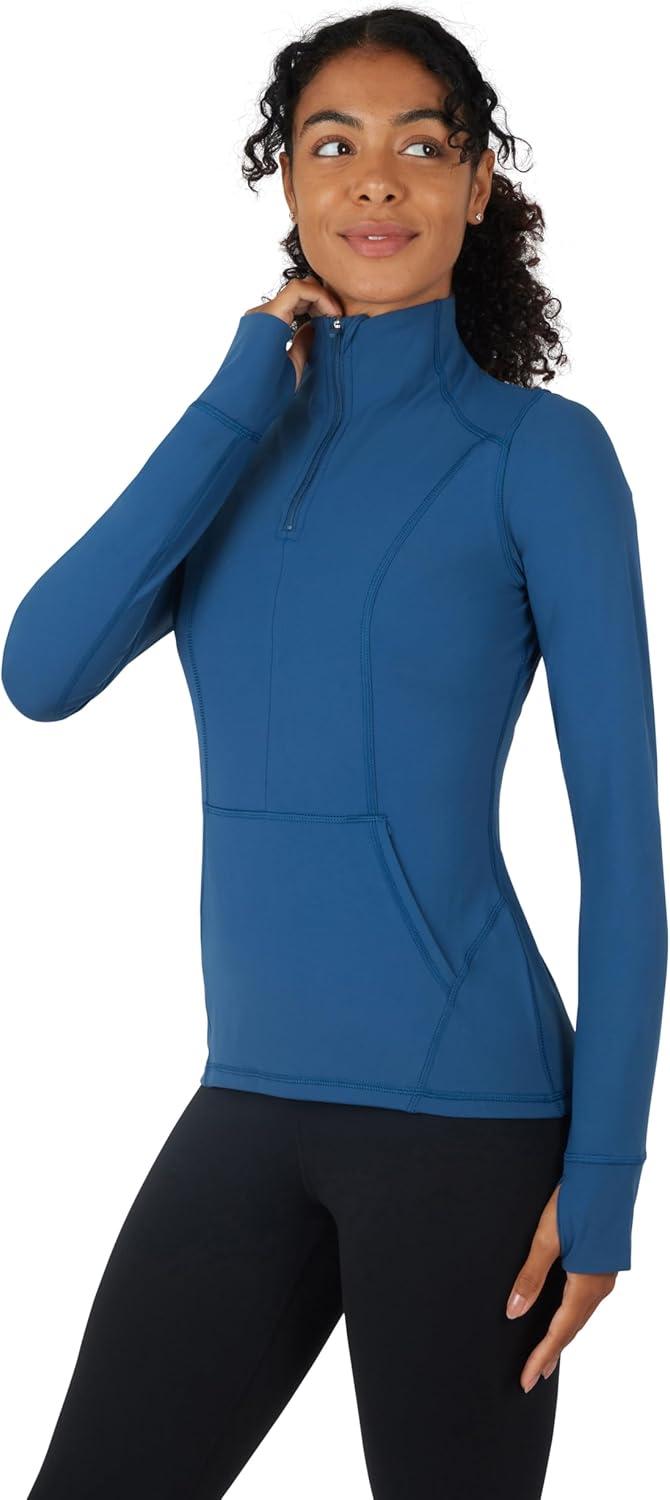 imageYogalicious Nude Tech Half Zip Long Sleeve Jacket with Front PocketsOcean Indigo