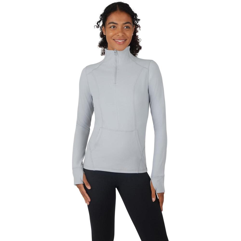imageYogalicious Nude Tech Half Zip Long Sleeve Jacket with Front PocketsHeather Light Grey