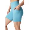 imageYogalicious Womens 5 7 High Waisted Biker Shorts Squat Proof Workout Yoga Short 2 PackAdriatic Blue W Pocket  Black No Pocket 7