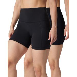 imageYogalicious Womens 5 7 High Waisted Biker Shorts Squat Proof Workout Yoga Short 2 PackBlack W Pocket  Black No Pocket 5