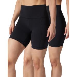 imageYogalicious Womens 5 7 High Waisted Biker Shorts Squat Proof Workout Yoga Short 2 PackBlack W Pocket  Black No Pocket 7