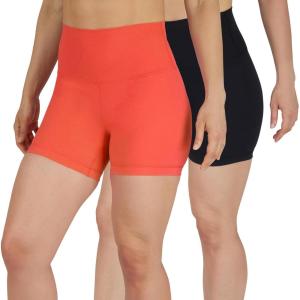 imageYogalicious Womens 5 7 High Waisted Biker Shorts Squat Proof Workout Yoga Short 2 PackCayenneBlack 5 Elastic Free