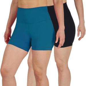 imageYogalicious Womens 5 7 High Waisted Biker Shorts Squat Proof Workout Yoga Short 2 PackDeep LagoonBlack 5 Elastic Free