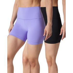 imageYogalicious Womens 5 7 High Waisted Biker Shorts Squat Proof Workout Yoga Short 2 PackDeep PeriwinkleBlack 5 Elastic Free