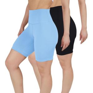 imageYogalicious Womens 5 7 High Waisted Biker Shorts Squat Proof Workout Yoga Short 2 PackForever BlueBlack 7 Elastic Free
