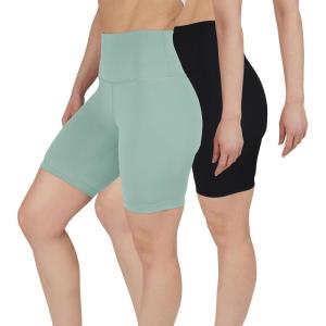 imageYogalicious Womens 5 7 High Waisted Biker Shorts Squat Proof Workout Yoga Short 2 PackGreen MilieuBlack 7 Elastic Free