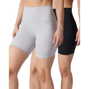 imageYogalicious Womens 5 7 High Waisted Biker Shorts Squat Proof Workout Yoga Short 2 PackHtrgrey W Pocket  Black No Pocket 7