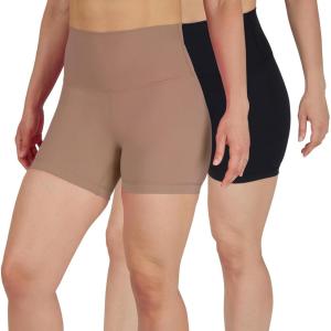 imageYogalicious Womens 5 7 High Waisted Biker Shorts Squat Proof Workout Yoga Short 2 PackLeafless TreeBlack 5 Elastic Free