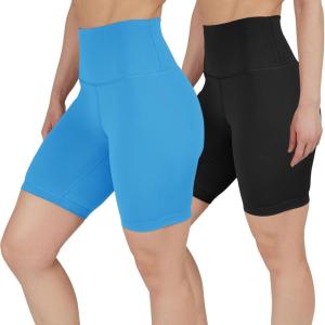 imageYogalicious Womens 5 7 High Waisted Biker Shorts Squat Proof Workout Yoga Short 2 PackMarinaBlack 7 Elastic Free