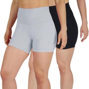 imageYogalicious Womens 5 7 High Waisted Biker Shorts Squat Proof Workout Yoga Short 2 PackMicro ChipBlack 5 Elastic Free