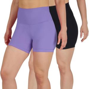 imageYogalicious Womens 5 7 High Waisted Biker Shorts Squat Proof Workout Yoga Short 2 PackPurple HebeBlack 5 Elastic Free