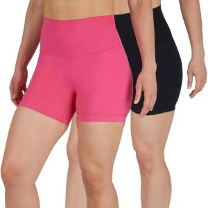 imageYogalicious Womens 5 7 High Waisted Biker Shorts Squat Proof Workout Yoga Short 2 PackRaspberry SorbetBlack 5 Elastic Free