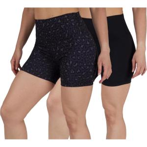 imageYogalicious Womens 5 7 High Waisted Biker Shorts Squat Proof Workout Yoga Short 2 PackSexy Leopard BlackBlack 5 Elastic Free