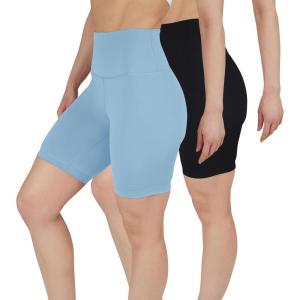 imageYogalicious Womens 5 7 High Waisted Biker Shorts Squat Proof Workout Yoga Short 2 PackSmoke BlueBlack 7 Elastic Free