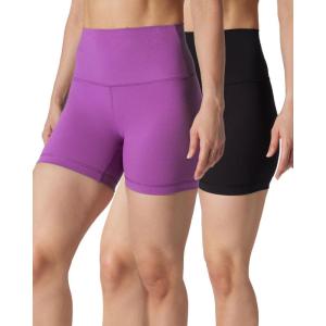 imageYogalicious Womens 5 7 High Waisted Biker Shorts Squat Proof Workout Yoga Short 2 PackSpring CrocusBlack 5 Elastic Free