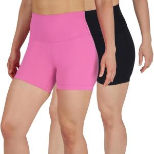 imageYogalicious Womens 5 7 High Waisted Biker Shorts Squat Proof Workout Yoga Short 2 PackSugar PlumBlack 5 Elastic Free