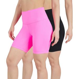 imageYogalicious Womens 5 7 High Waisted Biker Shorts Squat Proof Workout Yoga Short 2 PackSugar PlumBlack 7 Elastic Free