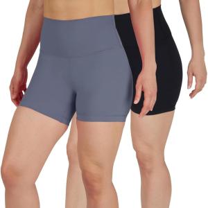 imageYogalicious Womens 5 7 High Waisted Biker Shorts Squat Proof Workout Yoga Short 2 PackWild WindBlack 5 Elastic Free