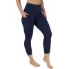 image90 Degree By Reflex Womens High Waisted Capri Legging Side Pocket Squat Proof Gym Workout Yoga PantDark Navy