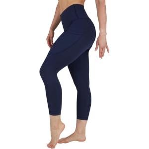 image90 Degree By Reflex Womens High Waisted Capri Legging Side Pocket Squat Proof Gym Workout Yoga PantDark Navy