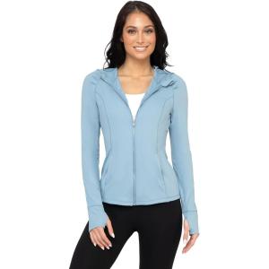 imageYogalicious FullZip Lightweight Hooded Running Workout Yoga Lux Jacket with PocketsFaded Denim